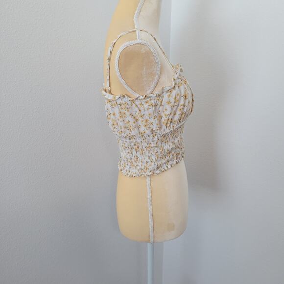 American Eagle White Floral Smocked Crop Tank Top Size S - Picture 5 of 6